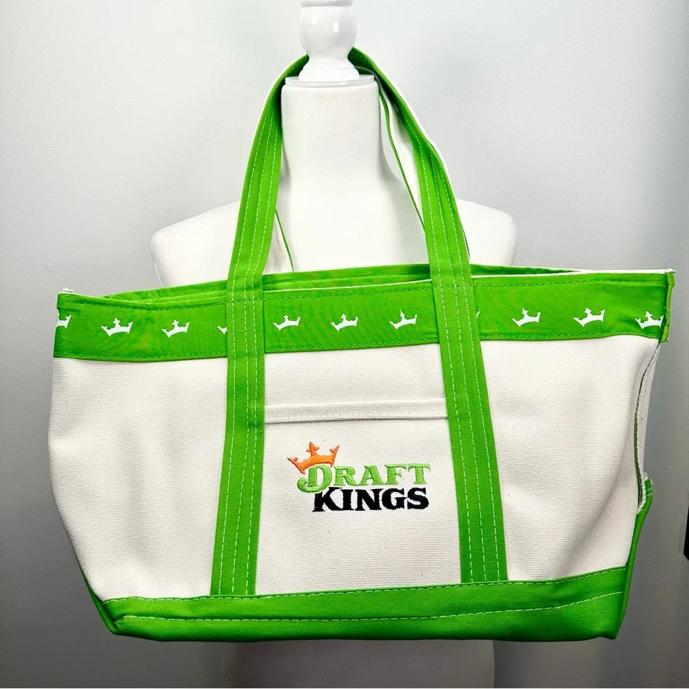 DraftKings DK Green and White Canvas Tote Bag